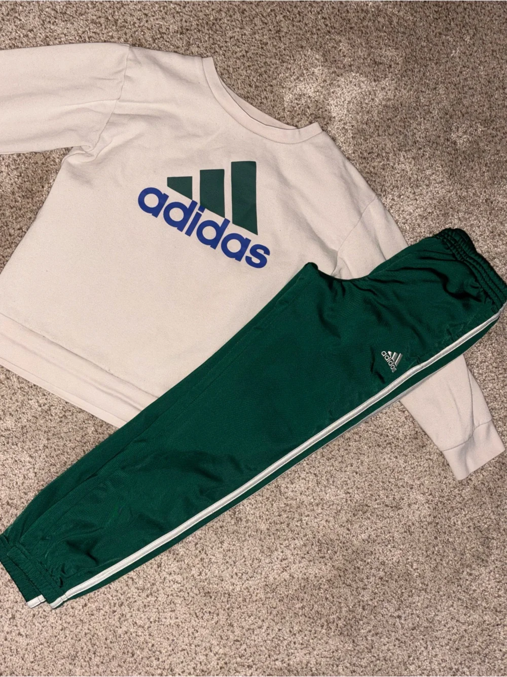 adidas Green Kids Track Pants with White Stripes